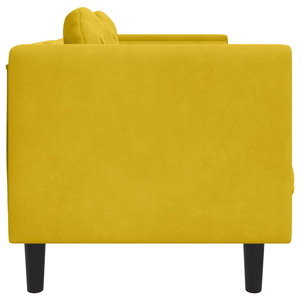 3 Seater Yellow Velvet Sofa with Cushions