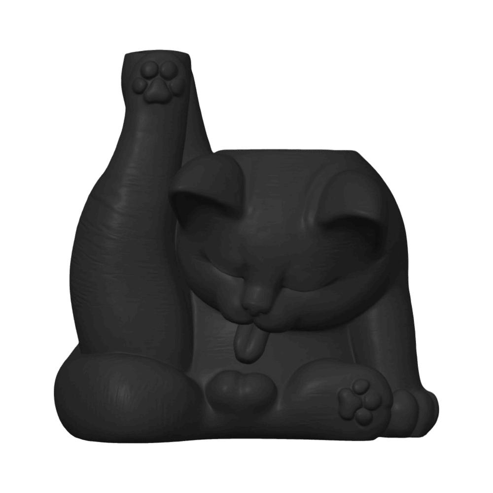 Funny Makeup Brush Holder 3D Printed Desk Storage Box Licking Paw Cat Statue Stationery Storage
