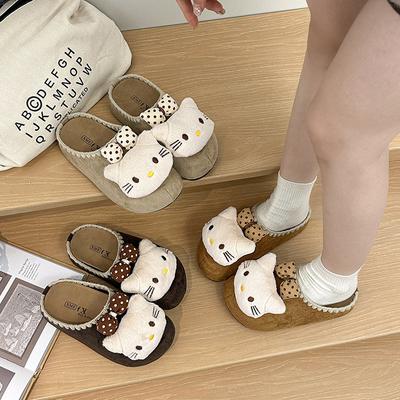 Kitty Cat Cute Lazy Bag Head Slippers Women Wear 2025 Autumn and Winter Casual One-pedal Thick-soled Half Slippers