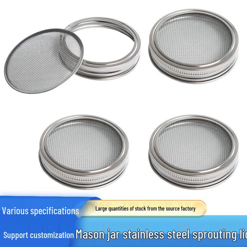 Pokrywki do kiełkowania ze stali nierdzewnej 304 do słoików Mason, 70/86 mm, Zestaw dwuczęściowy