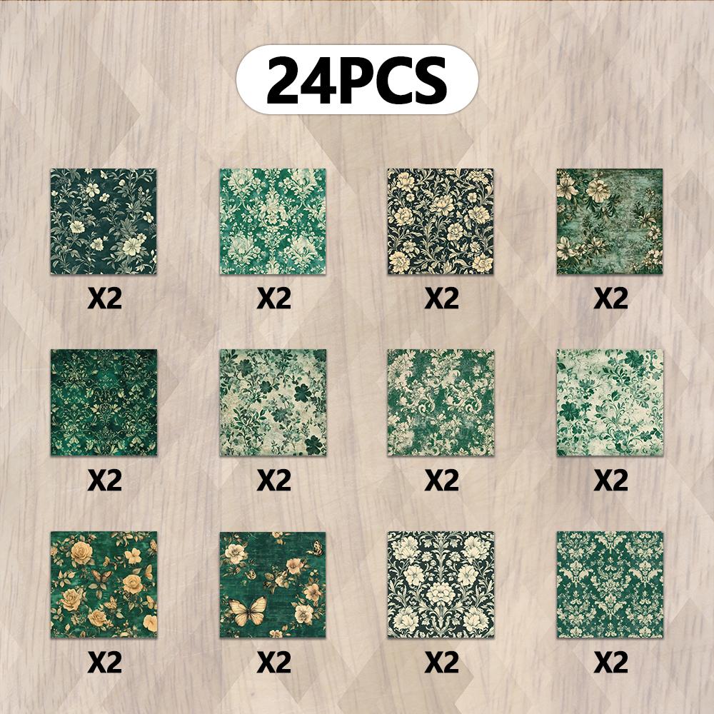 

24pcs, Vintage Green Floral Theme Scrapbook Paper, A5 Size, DIY Journals, Material Paper, Patchwork, Photo Albums, Handbooks