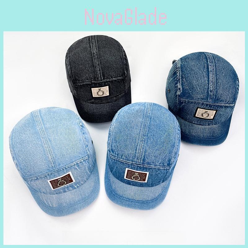 Letter Patch Washable Denim Sun Hat With Short Brim For Men And Women