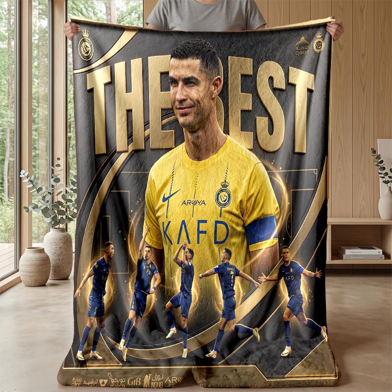 Cristiano Ronaldo Printed Flannel Blanket Skin Friendly Warm Decorative Throw for Indoor Couch Bed Daily Use