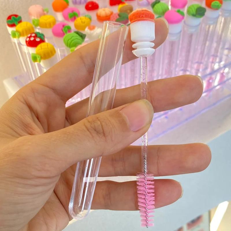 Reusable Eyelash Brushes Tube Spoolies Brushes Mascara Wands Plastic Fiber Nylon Lash Makeup Fruit Brush Tube 10pcs/bag