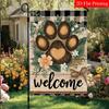 2D Flat, 2D Flat Welcome Dog Cat Claw Eucalyptus Leaves Buffalo Grid Garden Flag_4 (3)- Outdoor Garden Flag Double-sided Home Decoration Courtyard Dec