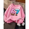 Kids Unisex Crewneck Sweatshirt, Cute Dripping Ice Cream Waffle Cone Shaped Number 6 & 7 With Colorful Sprinkles Print For 7th Birthday Sweet Lover
