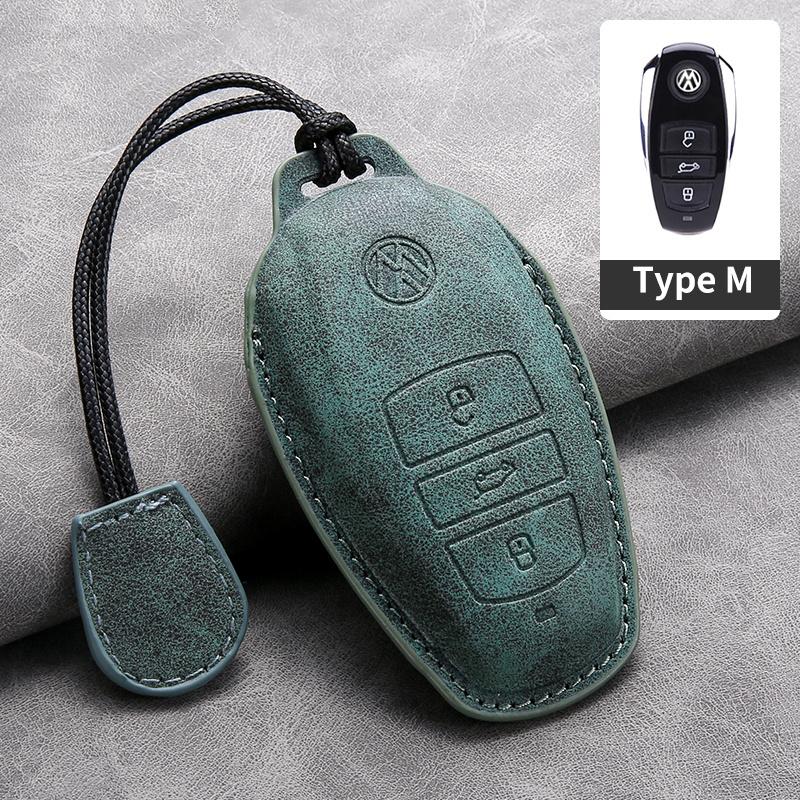 

For VW Suede Leather Car Key Case Shell Fob for VW Volkswagen Touareg 2011 2012 2013 2014 2015 2016 2017 2018 Auto Keychain Ac