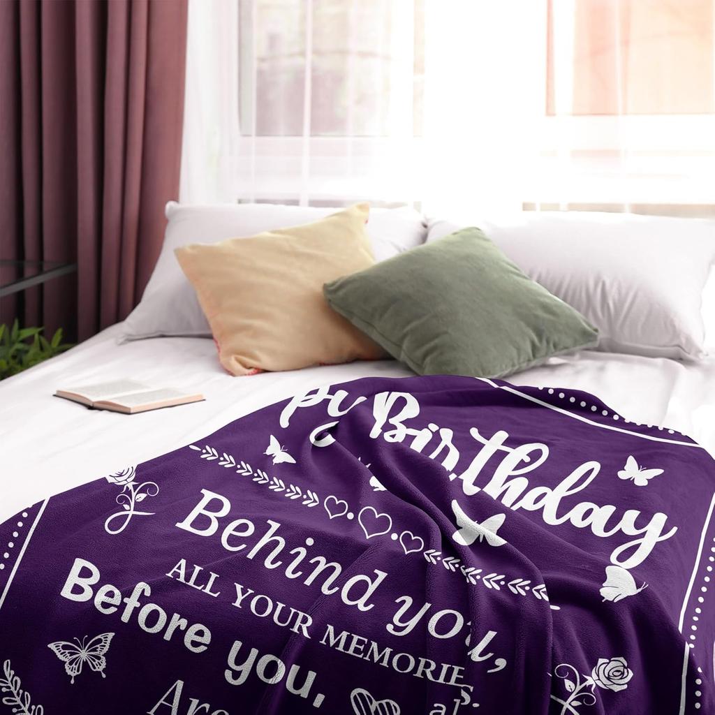 Birthday Gifts for Women/Men/Her/Him Friendship Blanket Purple 60"x50", Happy Birthday Decorations Women/Men Throw Blanket, Bday Gifts for Women