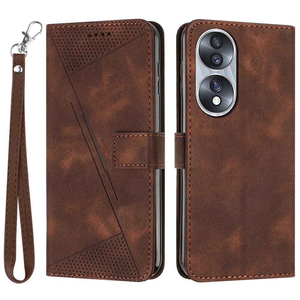 Protective Shell for Honor 70 5G Triangle Imprint Leather Stand Wallet Mobile Phone Cover with Strap