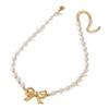 Elegant French Pearl Bow Choker Necklace for Women - Lightweight and Stylish