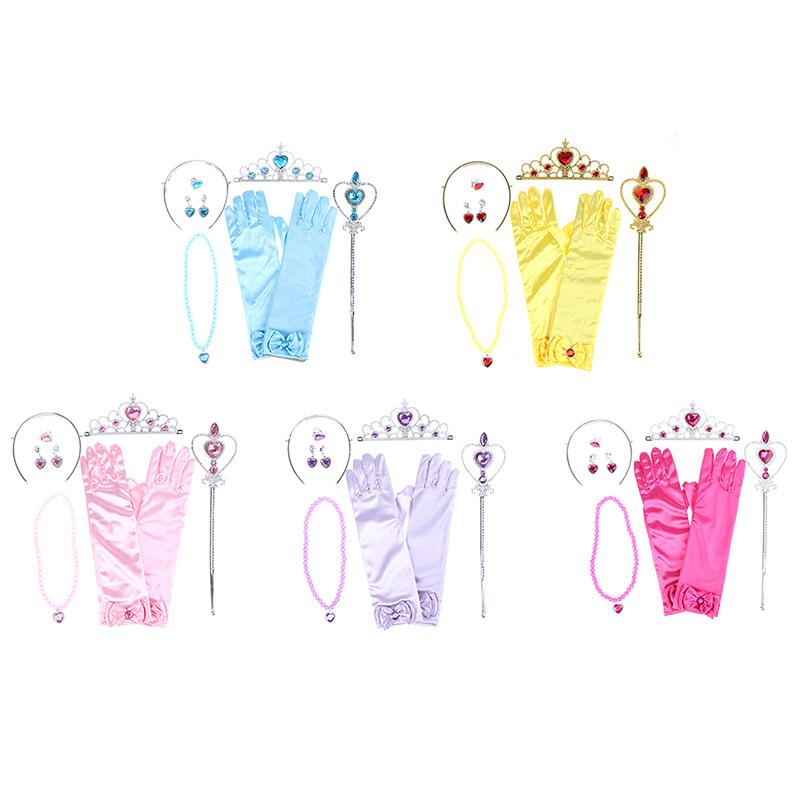 6Pcs/Set Princess Crown Magic Wand Necklace Gloves Accessories Girl Beauty Sets