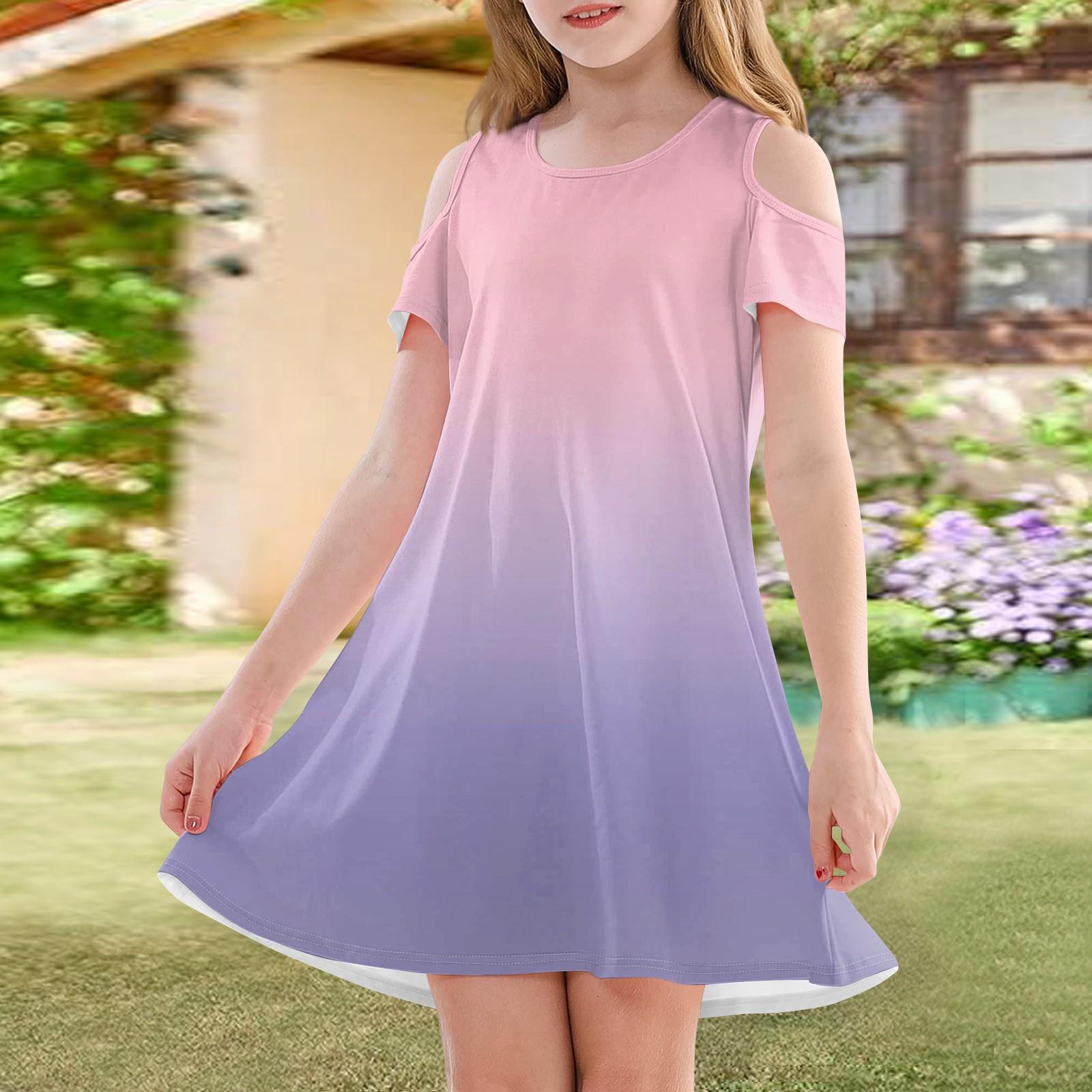 

Girls A-Line Dress -Summer Sleeveless Casual Sundress Toddler Dress 130 розовый