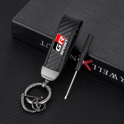 Carbon Fiber Car Keychain Key Ring Metal Leather For GR Sport Gazoo Racing Yaris 86 Corolla Hilux Supra C-HR Accessories