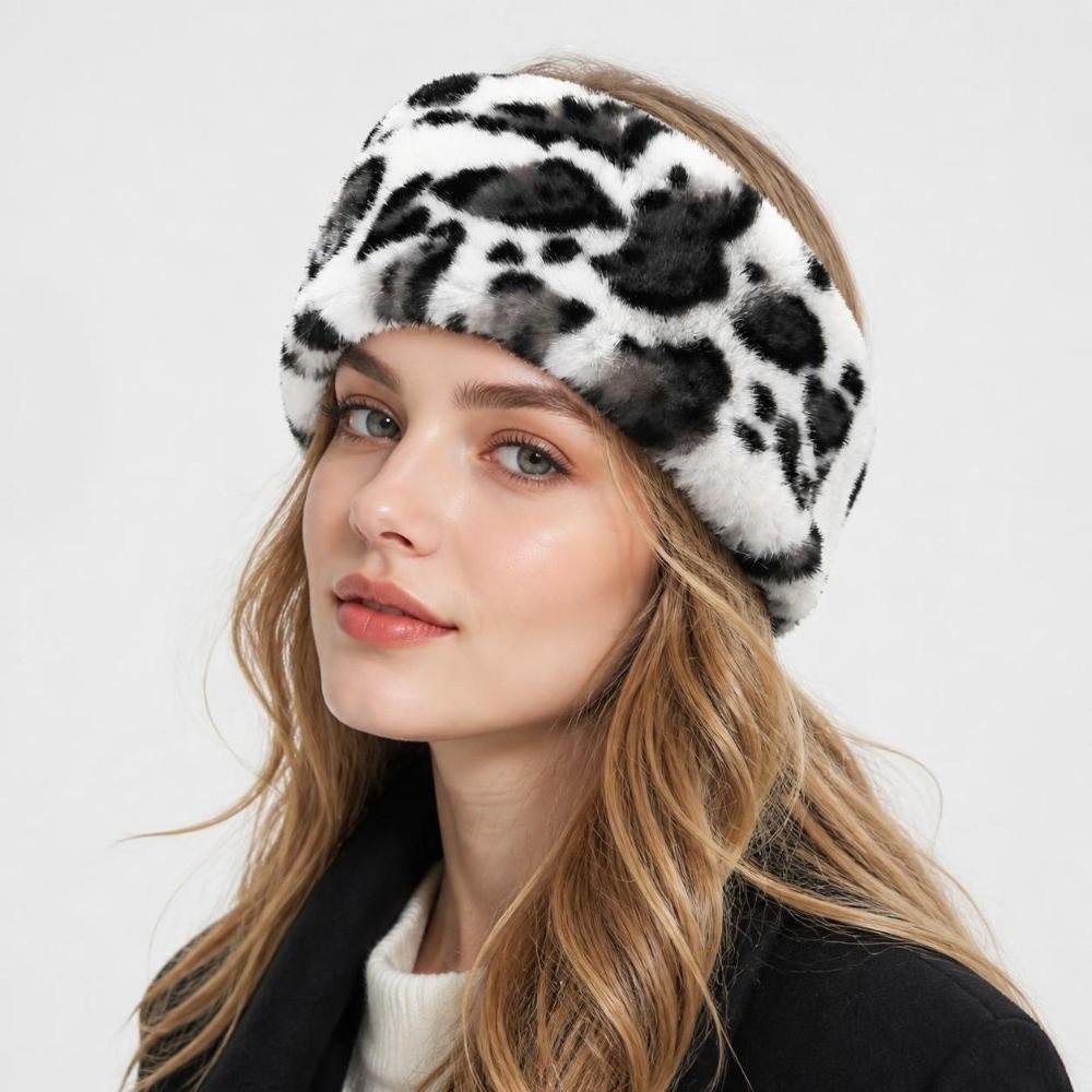 Windproof Leopard Print Headband Coldproof Ear Warmer Vintage Elastic Headband Winter