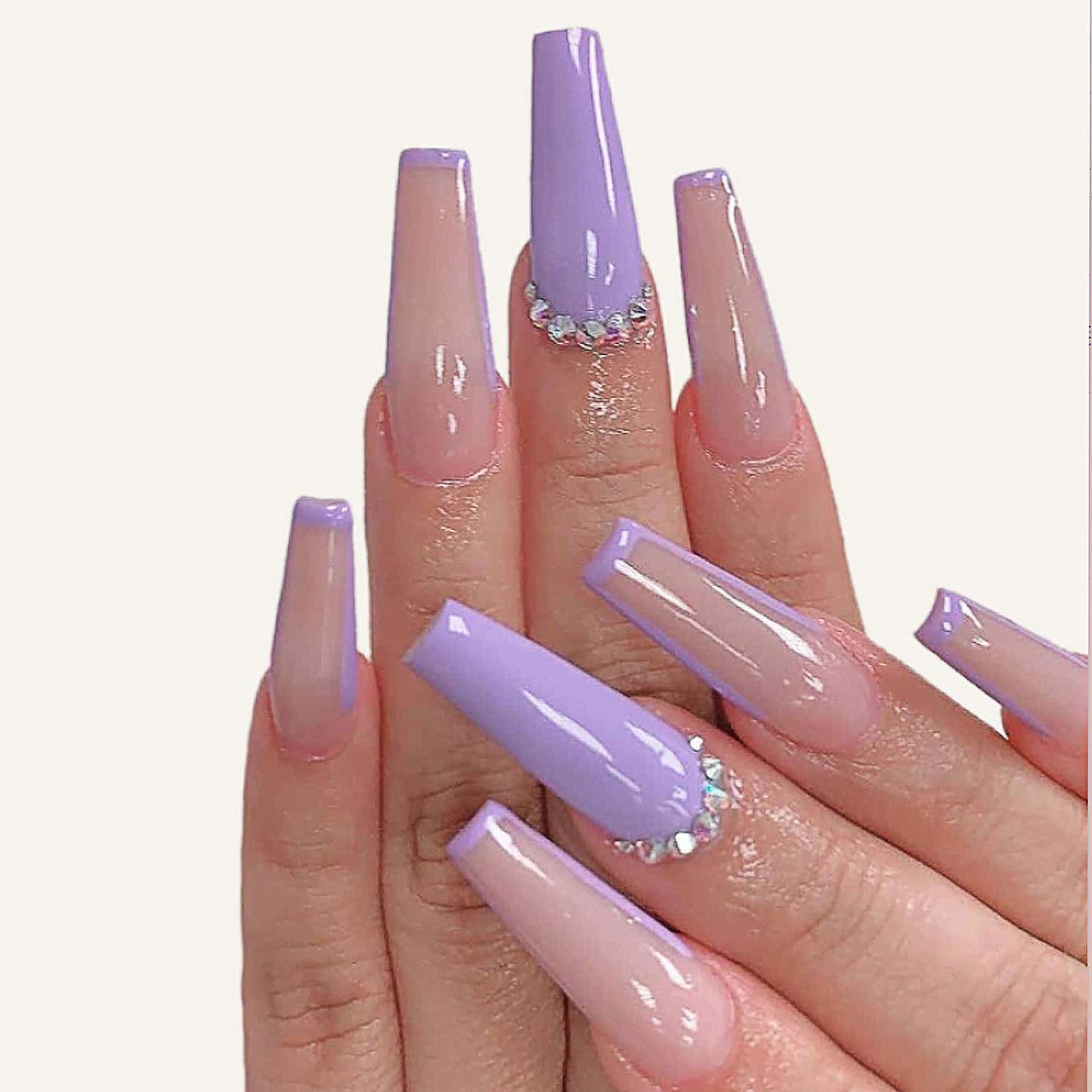 

Purple Diamond-inlaid European and American Long Ballet Nail Fake Nail Nail Nail Nail Patch Wear Nail