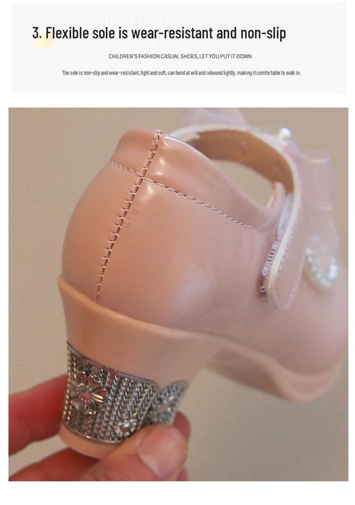 2026 Korean Style Girls' Bow Princess High Heels - Dance Performance Leather Shoes for Kids