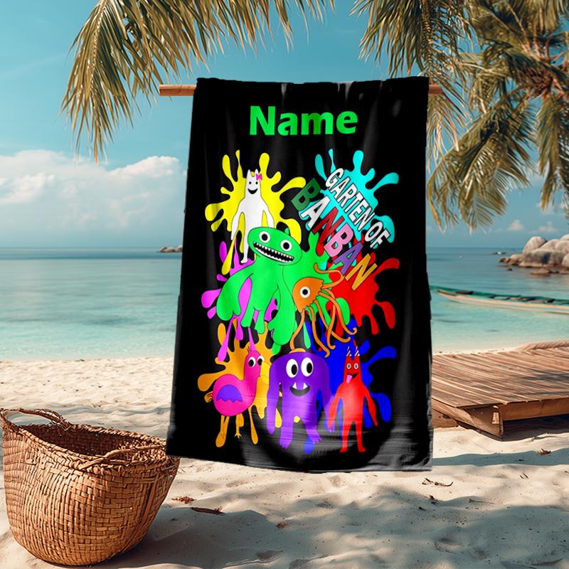 Custom Name Ultra-Soft Beach Towel with Garten of Banban Theme,Ideal for Pool - Camping, Diving - Perfect Travel Essential, Vibrant Beach Towel.