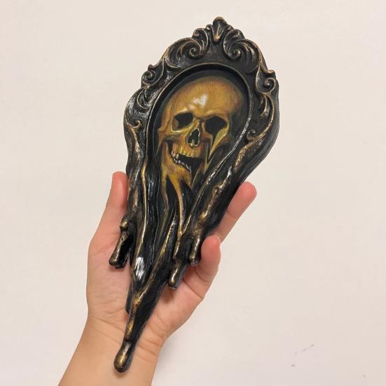 Skull Wall Art Handmade Liquid Surreal Skull Painting Gothic Framed Wall Decor for Halloween Office Living Room Decor