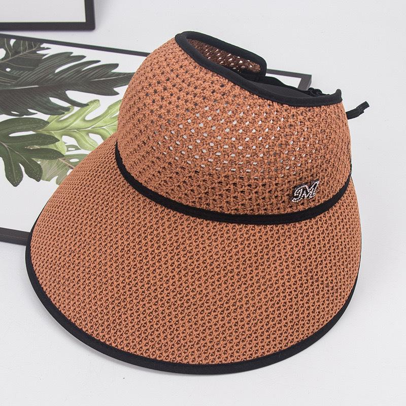 Sonnenhut mit großer Krempe, leerer Oberseite, Sonnenschutz für den Sommer, atmungsaktiv, breiter Strandhut, UV-Schutz, für Reisen, verstellbarer Sonnenhut, faltbare Kopfbedeckung aus Stroh, ausgehöhlte Kappe