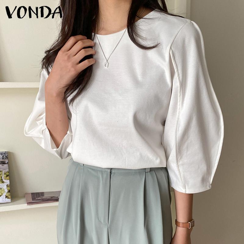

VONDA Весенние женские однотонные топы с пышными рукавами