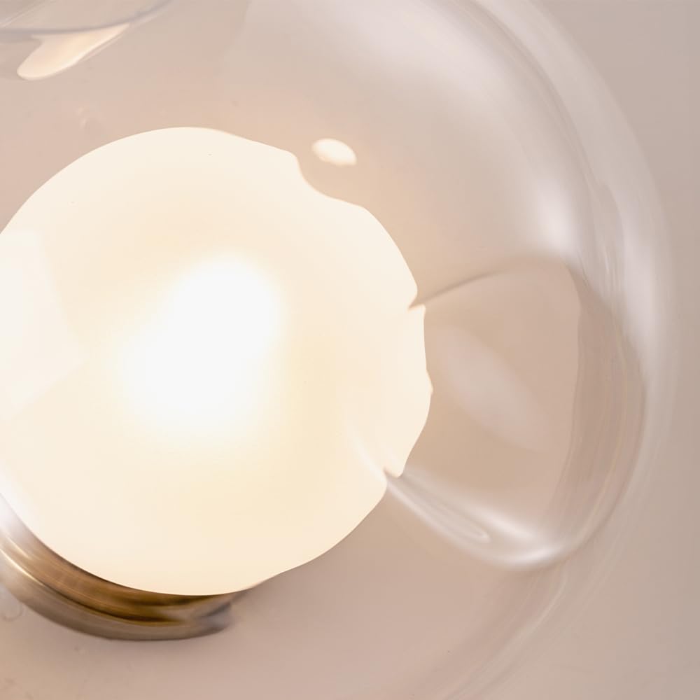 Chende Wall Lamp, Nordic Round, Clear and Milky White Glass, Two-Layer Design, Stylish, LED Compatible, Single Brass Globe, Wall-Mounted Lighting for