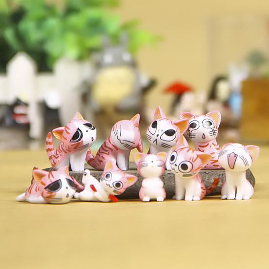 9Pcs Cartoon Cat Figure PVC Kitten Statue Mini Animal Figurine Home Office Desktop Decoration