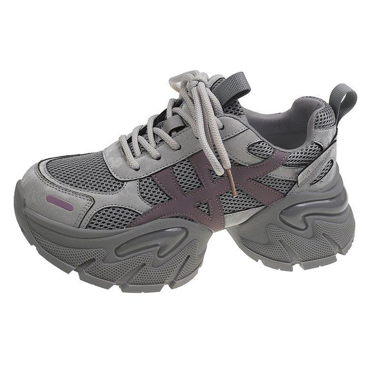 

Leather thick-soled small waist dad shoes women s 2025 autumn new small 6cm height-increasing color matching sports and leisure shoes 40 серый