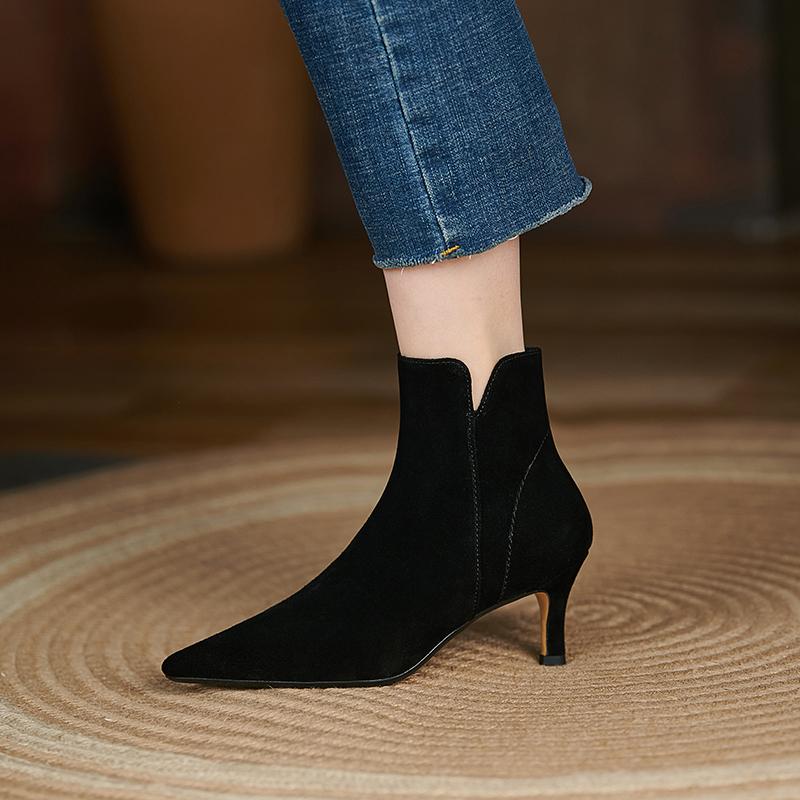 Fashion 2024 New Autumn Winter Women Boot Genuine Leather Ankle Boots Fashion Women Shoes Pointed Toe Stiletto High Heels Modern Boots