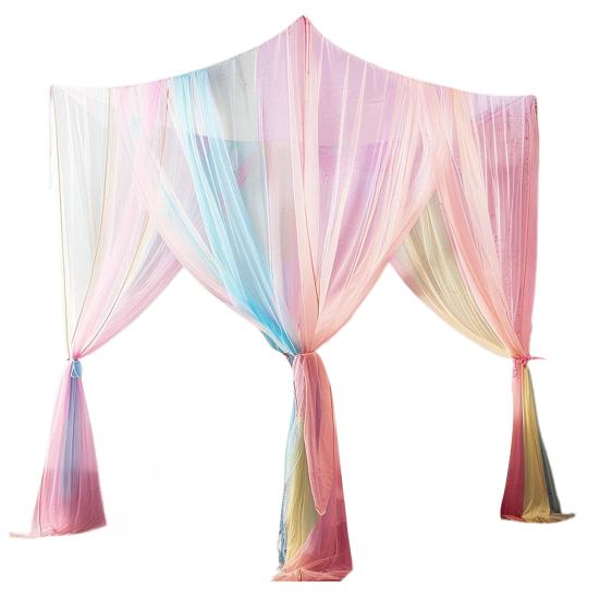 Double Bed Mosquito Net Fine Mesh Canopy Breathable 4 Corner Summer Bed Curtain for Indoor Outdoor Family Dormitory Use