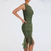 Ladies Sexy Tight Open Back Pleated Midi Dress Sleeveless Irregular Hem Dress Slim Dress