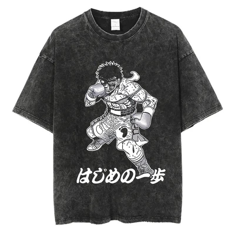 Vintage Cotton Washed TShirt Anime Hajime No Ippo Kamogawa Boxing Gym Loose T Shirts Men Women YK Hip Hop Summer Top Tee