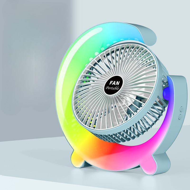 Portable USB Rechargeable Desk Fan with RGB LED Night Light 3 Speed Quiet Air Circulation Fan 360 Adjustable Home Office Bedroom