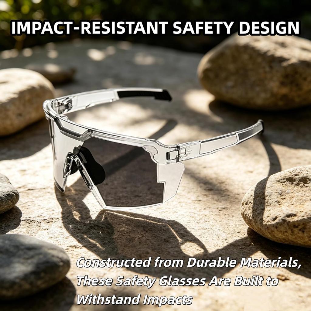 Photochromic Safety Glasses, Polarized Transition UV400 Protection Glasses for Work Cycling Driving