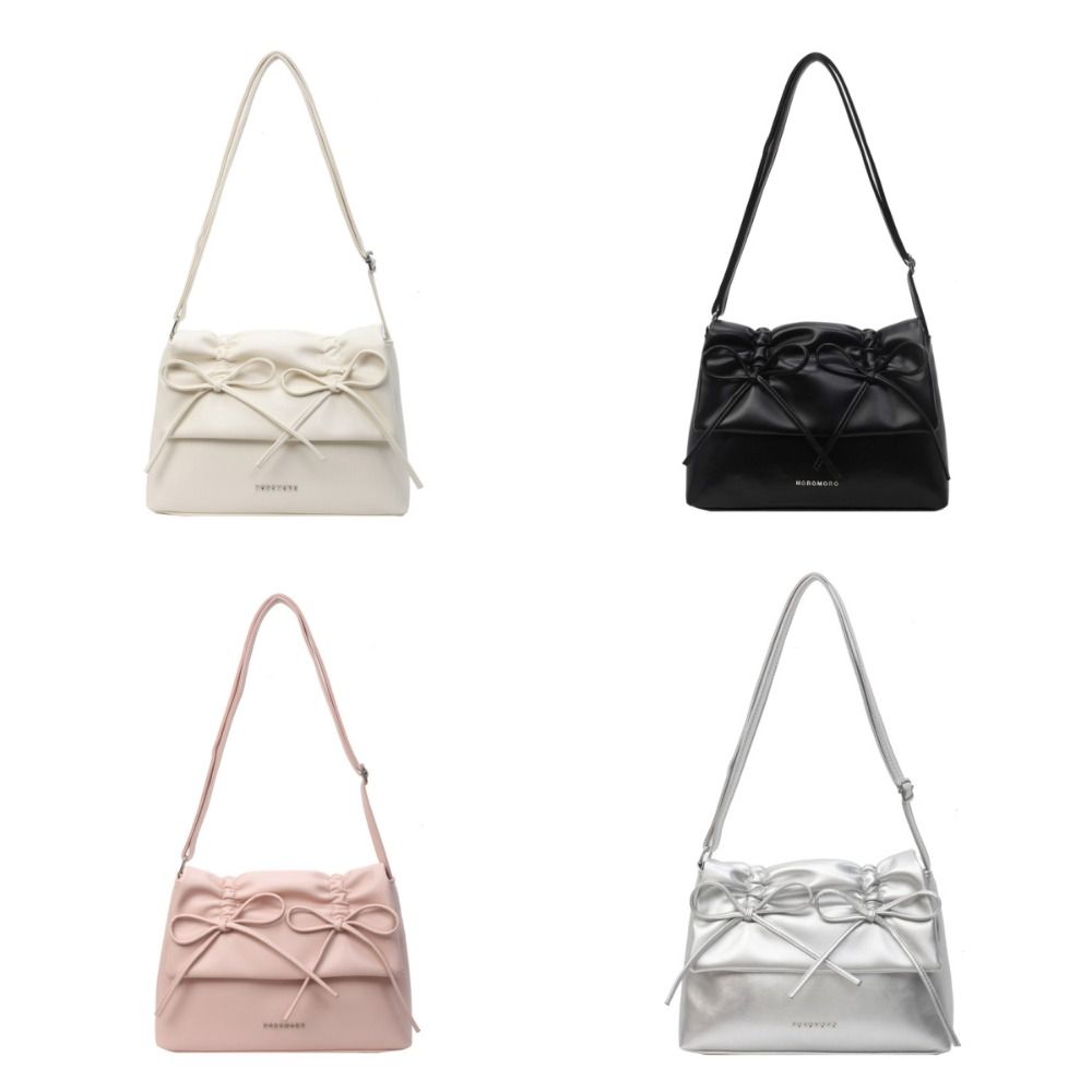 Korean Style Balletcore Bow Handbag Shopping Bag PU Leather Underarm Bag  Women