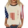 Women's Fashion Casual Seven-Sleeve Independence Day Print Round Neck Top
