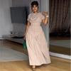 2026 Spring European & American Elegant Waist-Cinching Short Sleeve Solid Color Scarf Collar Dress
