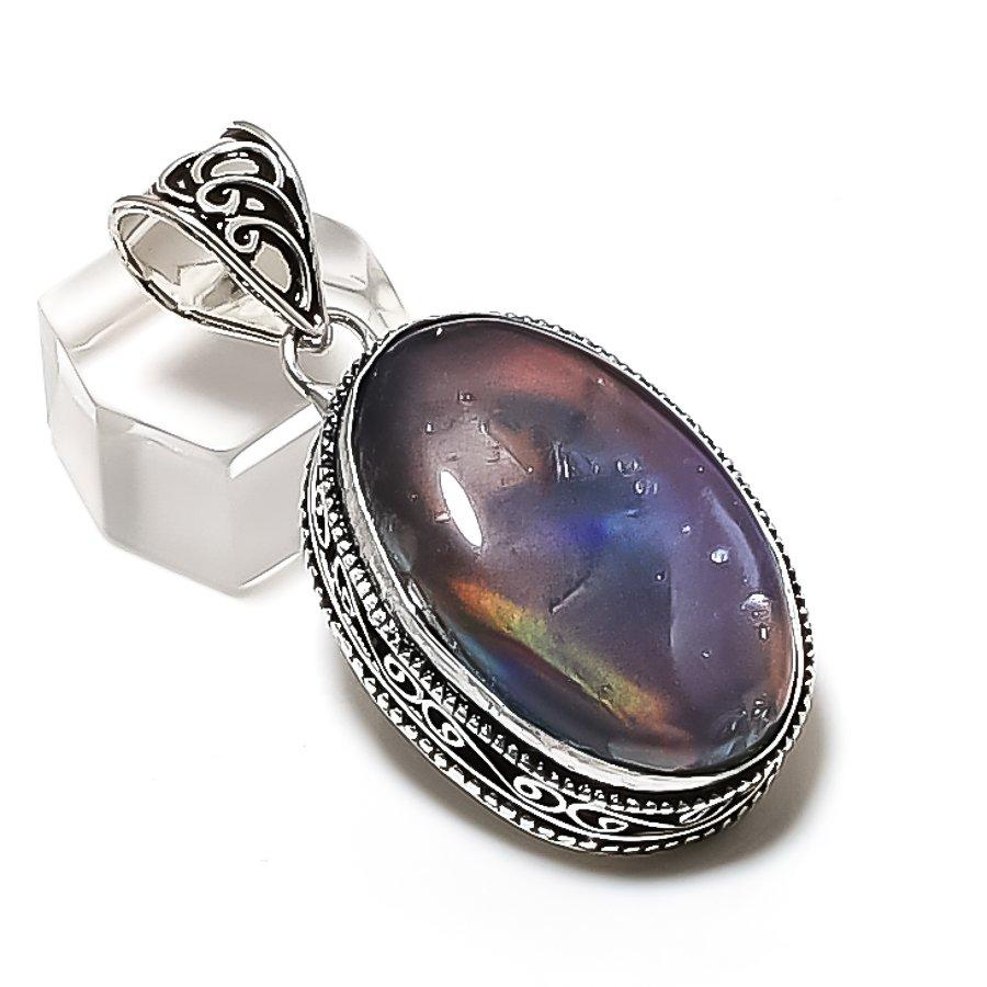 Natural Blue Triplet Opal Gemstone 925 Sterling Silver Pendant 2.01" ETC-14293