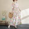 DIMANAF 2025 Women New Plus Size Spring Long Dress Vintage Basic Long Sleeve Loose Casual Maxi O-Neck Printing