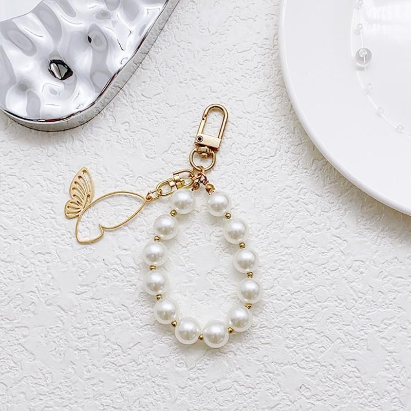 Ballet Style Ribbon Bowknot/Butterfly/Heart Key Rings Beaded Keychain Pendant Bag Accessory for Fashion Enthusiasts