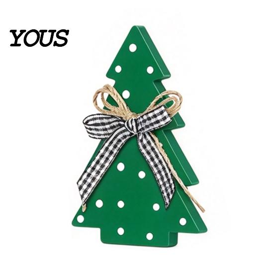 Christmas Table Decorations Tree Wooden Tabletop Sign, Rustic Polka Dot Xmas Tiered Tray Centerpiece Seasonal Home Accents with Bow, Farmhouse Holiday