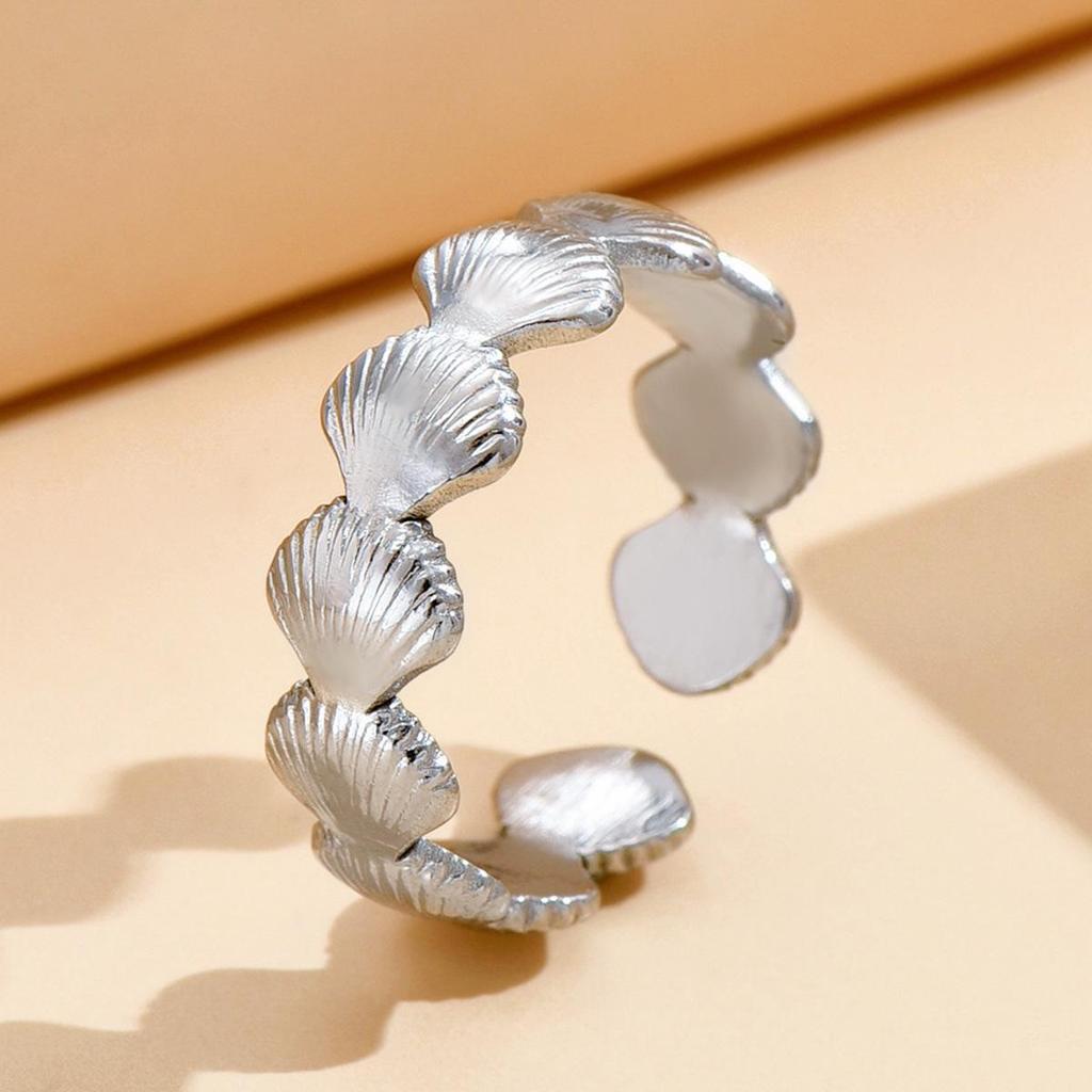 Elegant Shell Open Ring for Women - Stainless Steel Ocean-Inspired Accessory