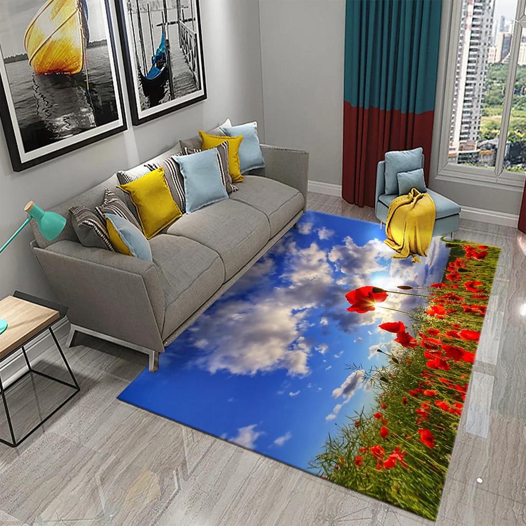 Poppy Red Flowers Carpet for Kitchen Floor Mat Bedroom Living Room Bedside Decor Area Rug Hallway Carpet Home Entrance Doormat