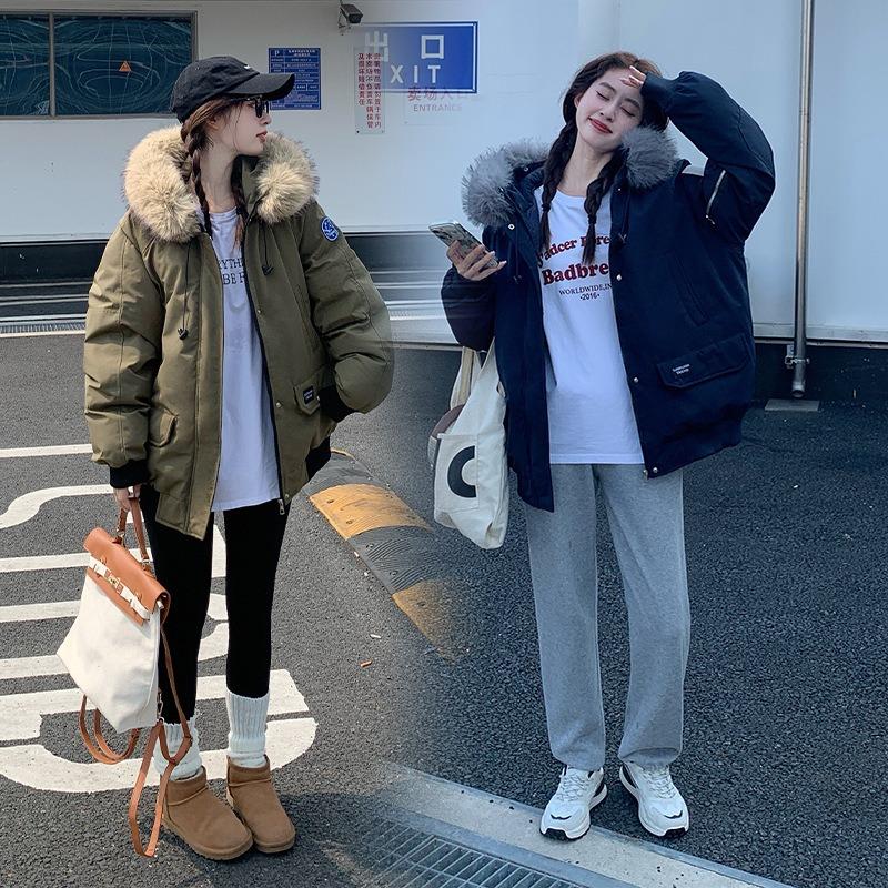 Big fur collar down cotton clothes women's short loose thickened large pocket tooling hooded jacket tide