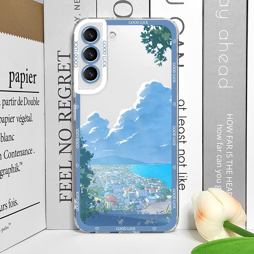 Japanese Anime Scenery Landscape Phone Cases for Samsung Galaxy S22 S23 S24 S25 Ultra S21 Plus FE Transparent Soft Covers Fundas