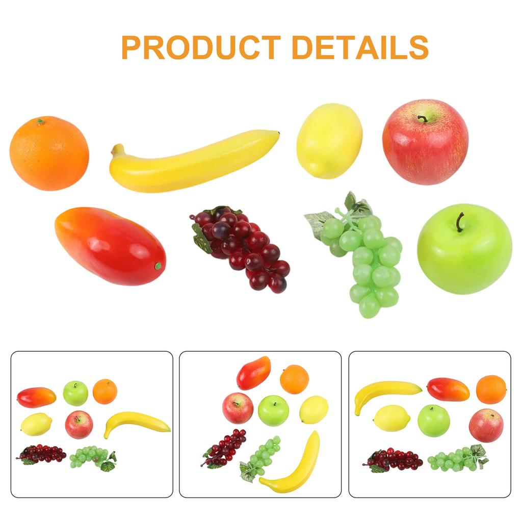 8PC Lifelike Artificial Fake Fruit Plastic Simulation Orange Banana Grape Lemon Market Party Ornament Kitchen Wedding Decor Prop