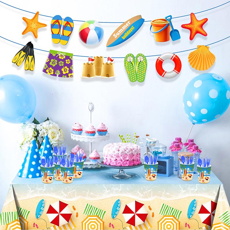 Tropical Summer Beach Theme Disposable Party Cutlery Set Outdoor Camping Birthday Anniversary Celebration Decoration Supplies