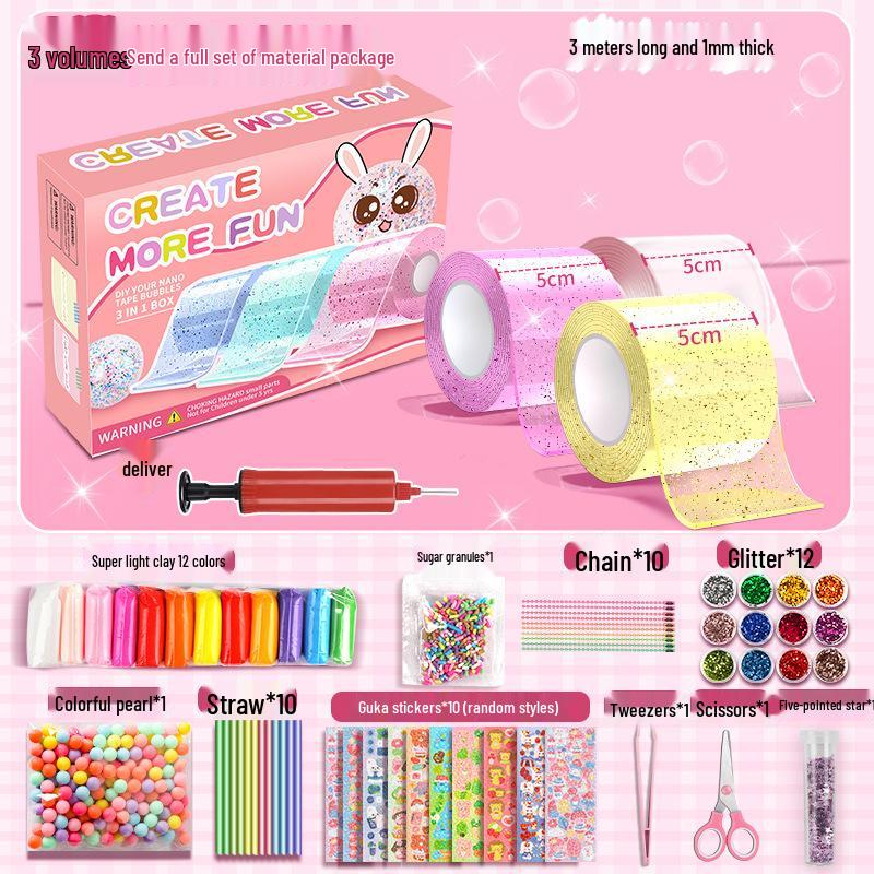 Nano Gel Squishy Toy Craft Kit - Double-Sided Tape & High Viscosity Bubble Blowing Set
