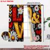 2pcs LOVE Floral Curtains    3D Embossed Letters with Daisies Hearts On Black Background for Romantic Bedroom Decor