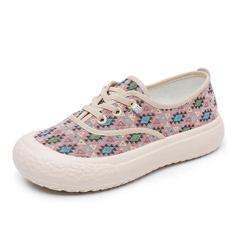 Fashion Women's Thick Soled Canvas Shoes Spring Fashion Casual Slip-on Flats Soft Sole Sneakers Women Comfortable Non Slip Walking Shoes