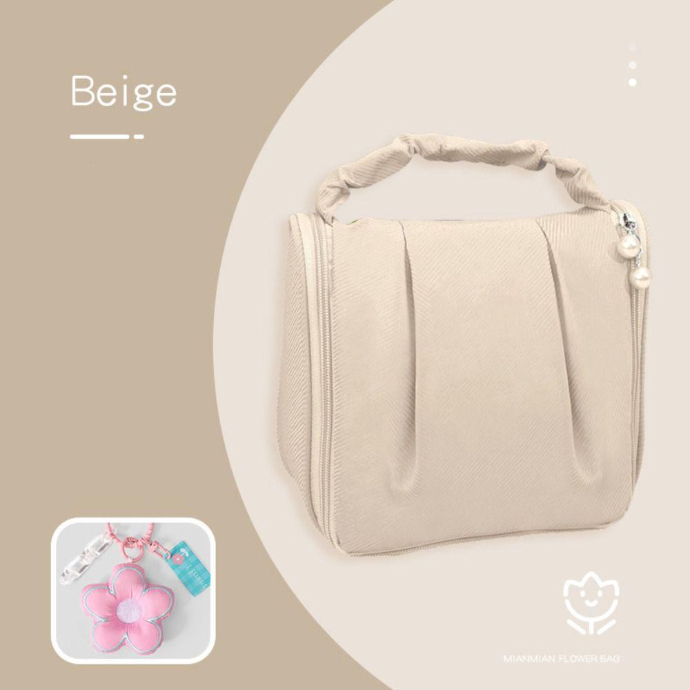 

Pleated Floral Cosmetic Bag Korean Cosmetics Case New Cute Cloud Makeup Bag beige-with flower